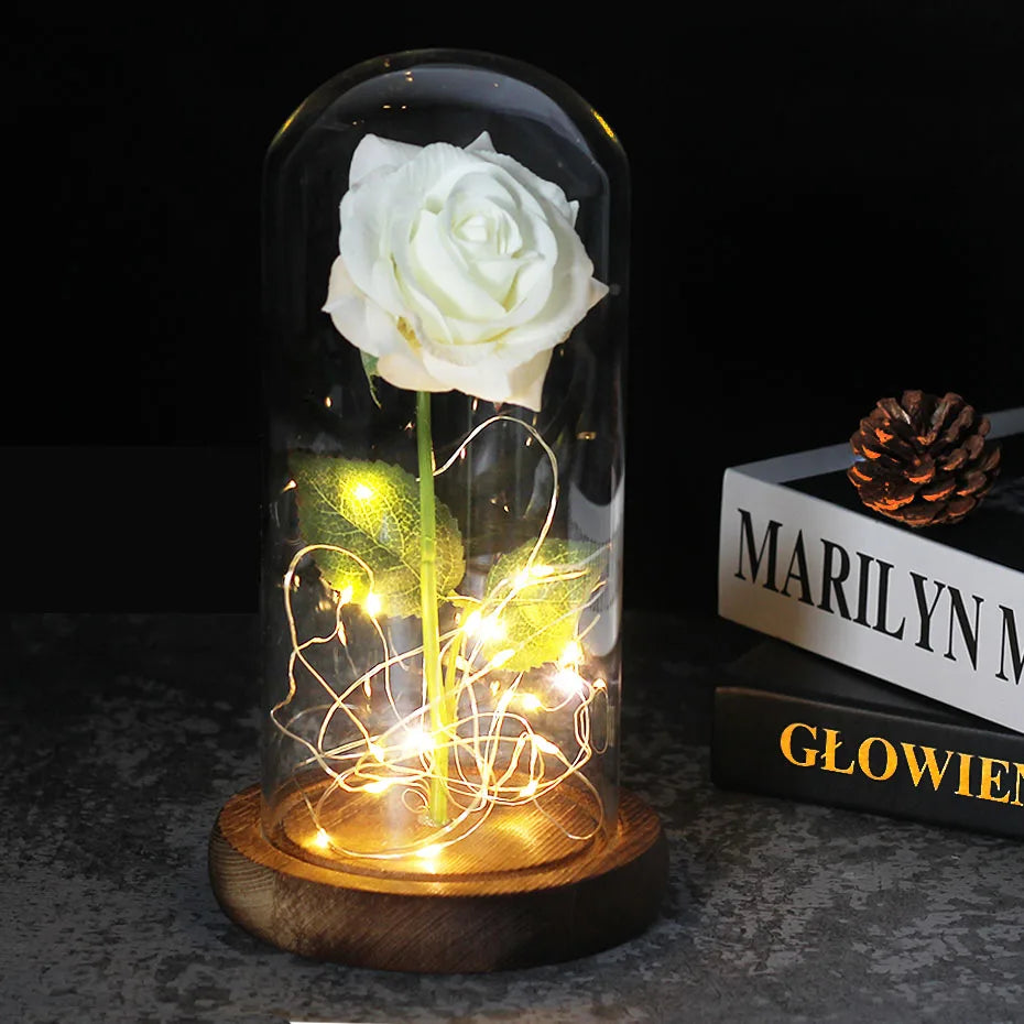 Beauty and the Beast Rose Rose in LED Glass Dome Forever Rose Red Rose Valentine'S Day Mother'S Day Special Romantic Gift