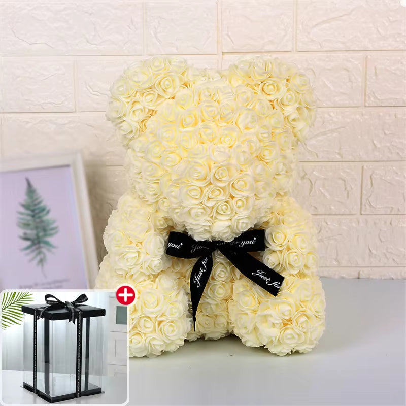 25Cm Valentines Day Gift Red Rose Teddy Bear Rose Flower Artificial Decoration Lover Gift Valentines Gift Gift Box Dropshipping