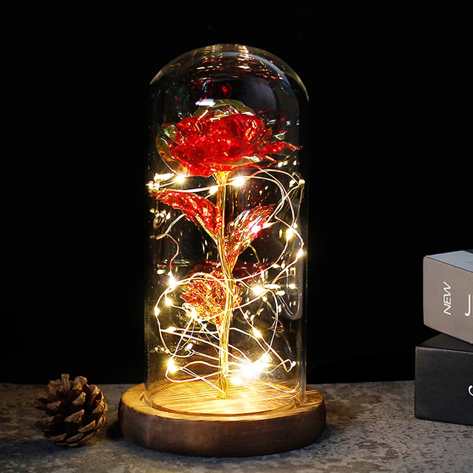 Beauty and the Beast Rose Rose in LED Glass Dome Forever Rose Red Rose Valentine'S Day Mother'S Day Special Romantic Gift