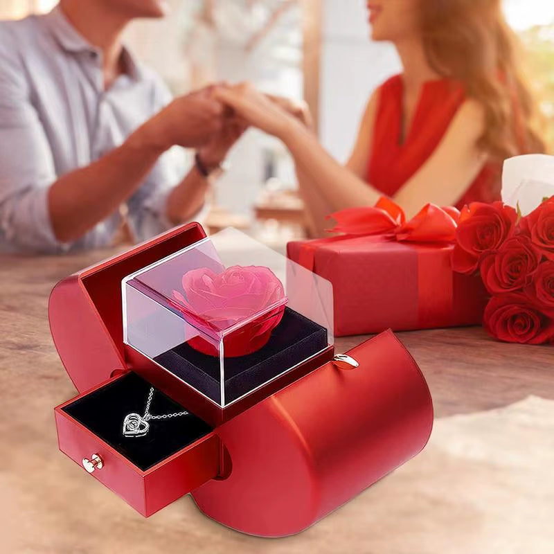 Eternal Flower Apples Jewelry Box Christmas Gift Box Rose Flower Birthday Party Valentine'S Day Gift Forever Love Jewelry Box