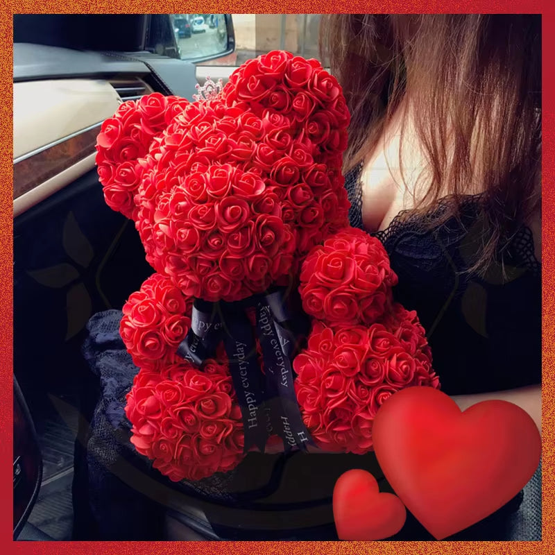 25Cm Valentines Day Gift Red Rose Teddy Bear Rose Flower Artificial Decoration Lover Gift Valentines Gift Gift Box Dropshipping