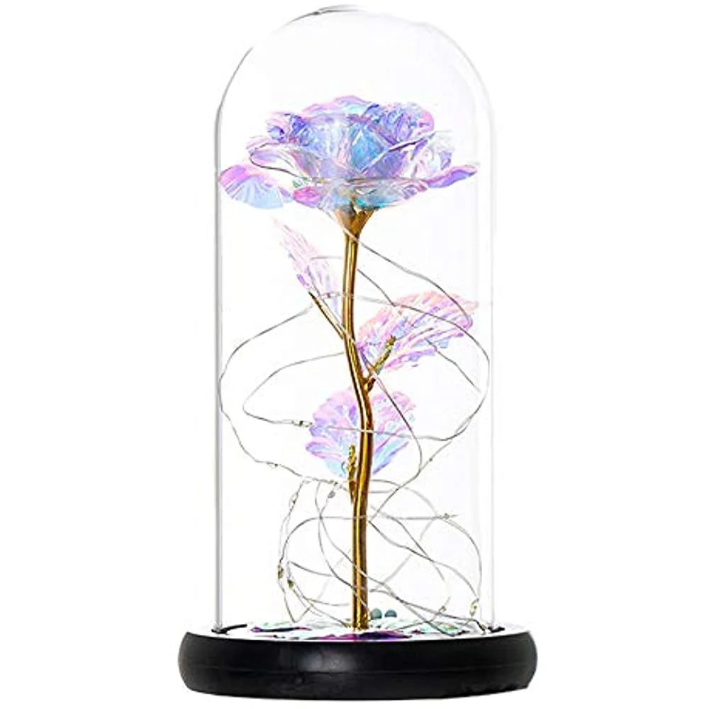 RELAX 8.66" Artificial Multicolor LED Rose Flower in Glass Dome