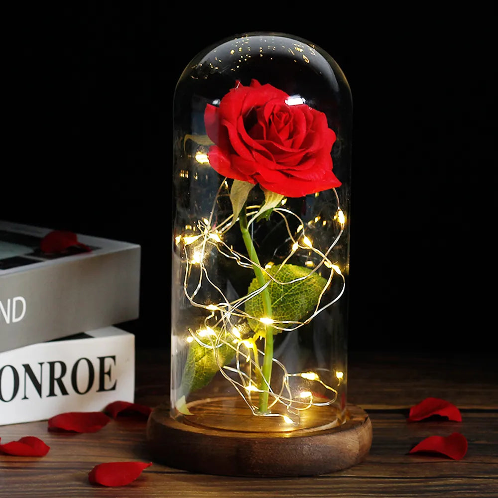 Beauty and the Beast Rose Rose in LED Glass Dome Forever Rose Red Rose Valentine'S Day Mother'S Day Special Romantic Gift